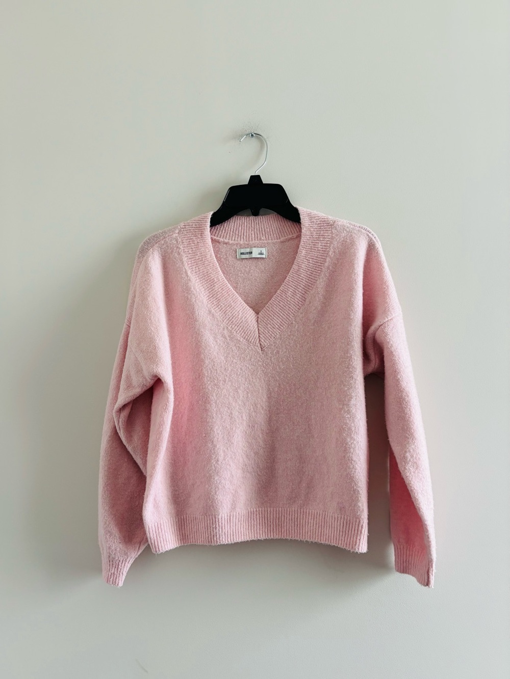 Hollister Sweater Light Pink V-Neck Soft Knit Womens S Preppy Y2K 90s